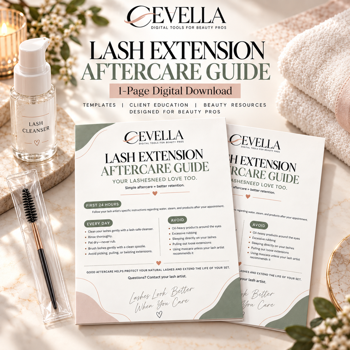 Lash Extension Aftercare Guide | Editable Lash Artist Template