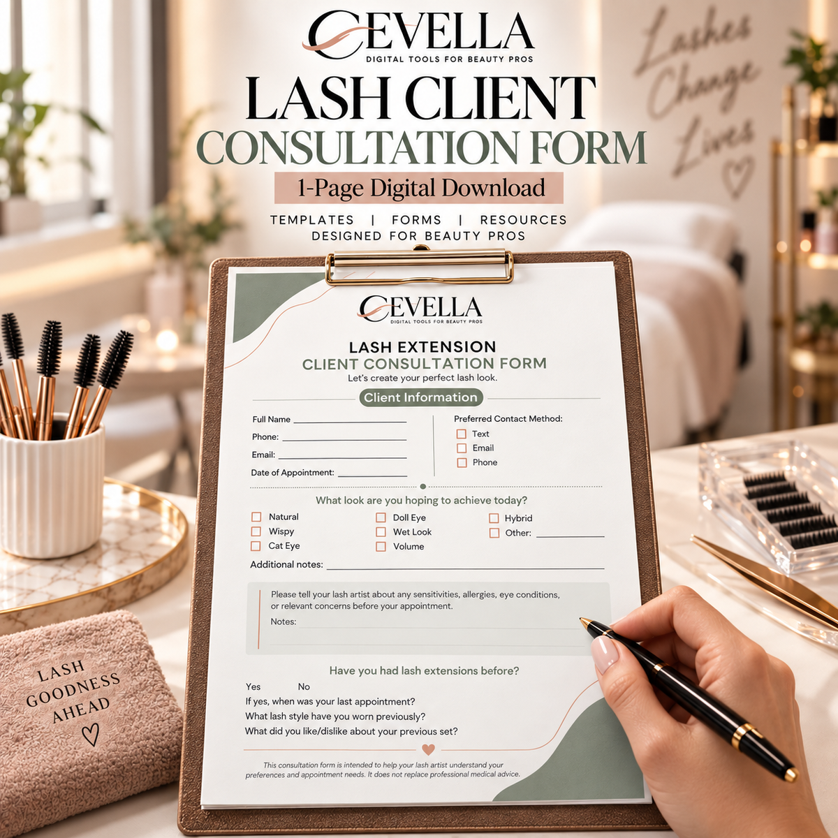 Lash Extension Client Consultation Form | Editable Lash Artist Template