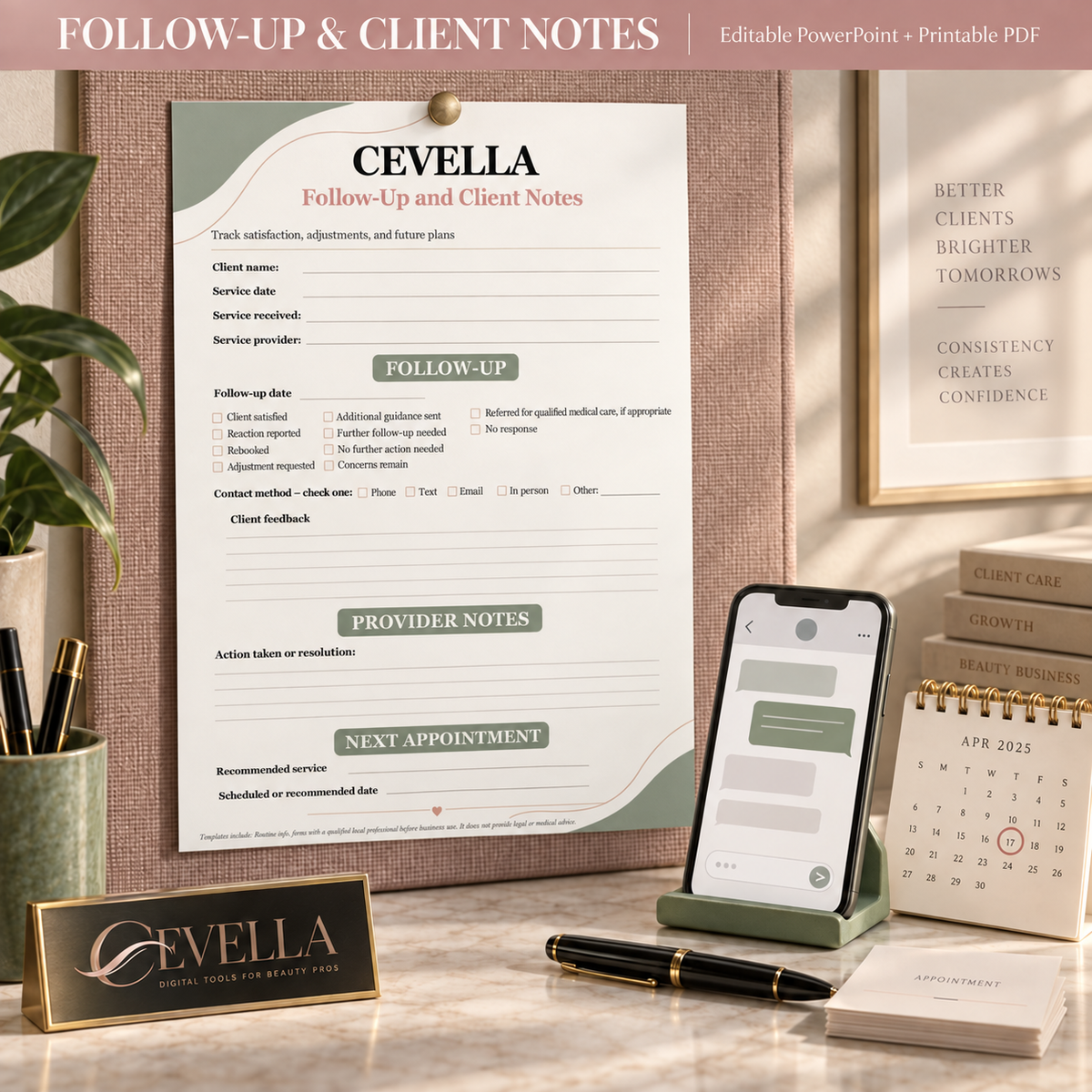 Cosmetology Follow-Up and Client Notes | Editable Beauty Business Template