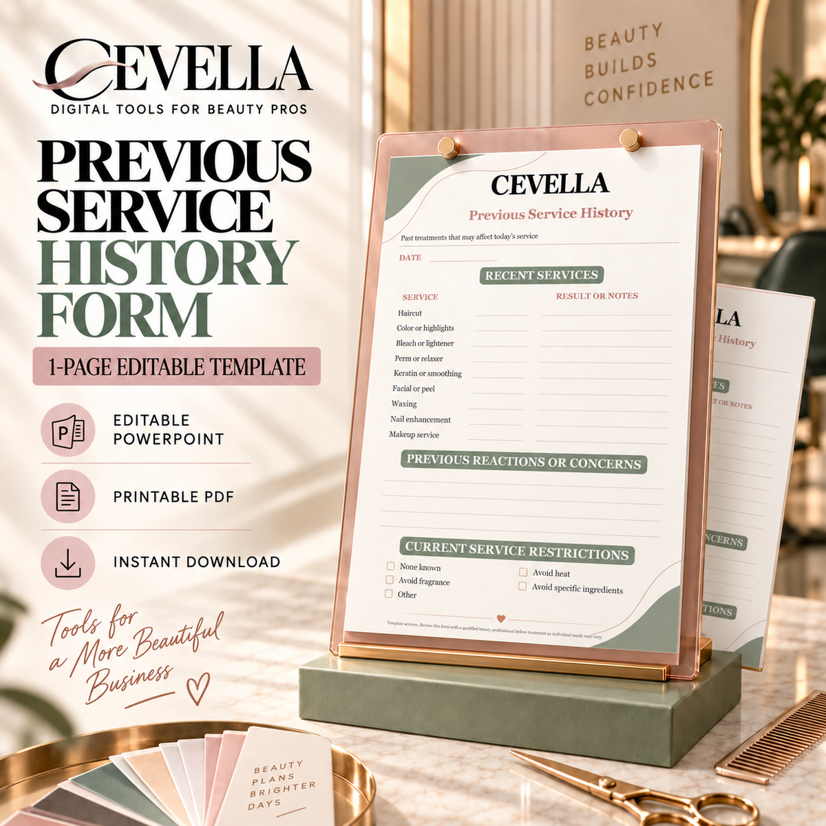 Cosmetology Previous Service History Form | Editable Beauty Business Template