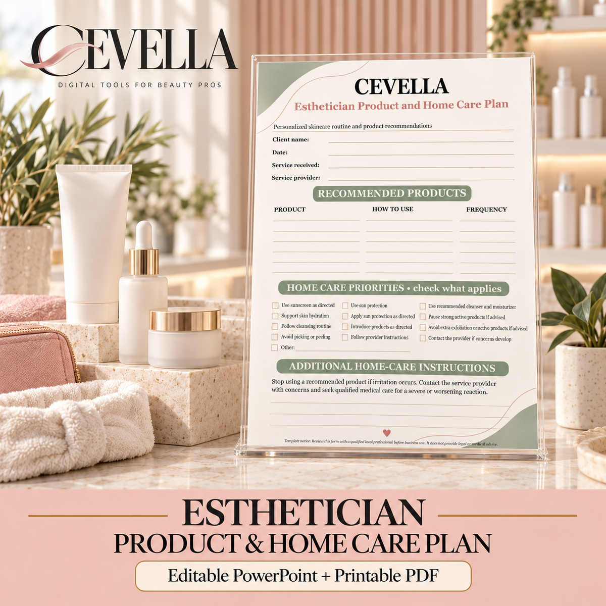Esthetician Product & Home Care Plan | Editable Beauty Business Template