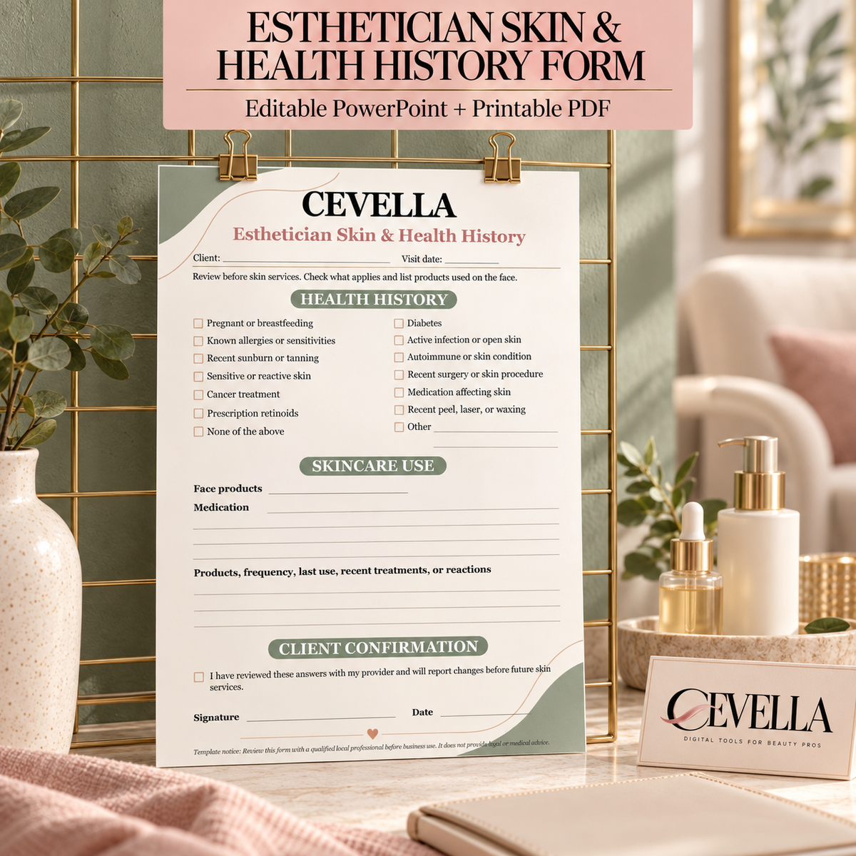 Esthetician Skin & Health History Form | Editable Beauty Business Template