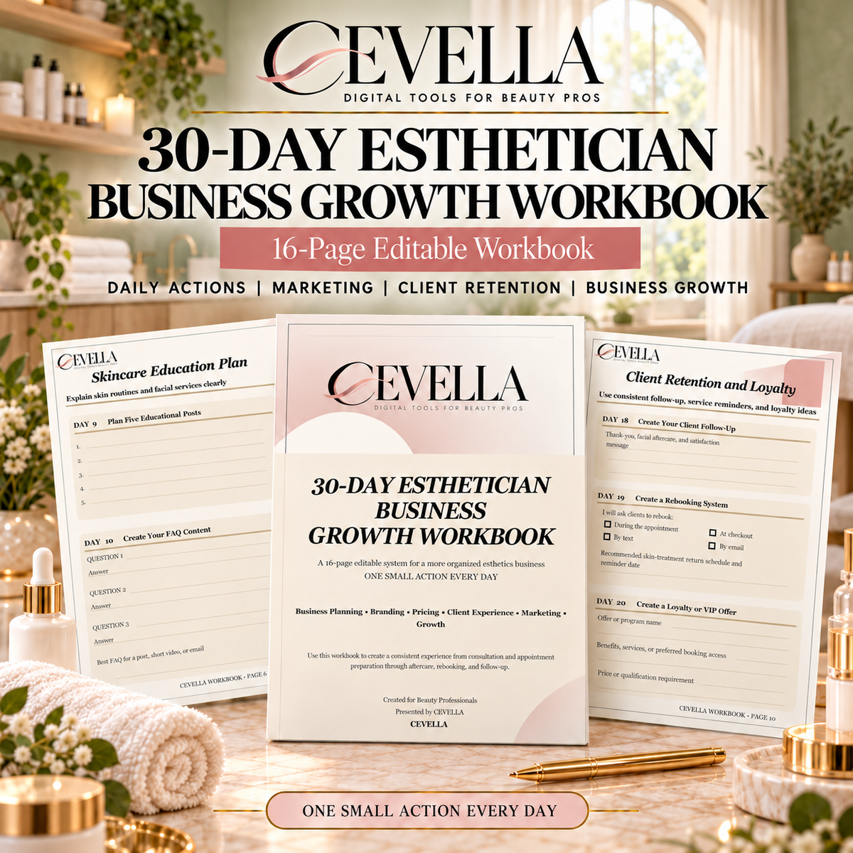 30-Day Esthetician Business Growth Workbook | Editable Beauty Business Workbook