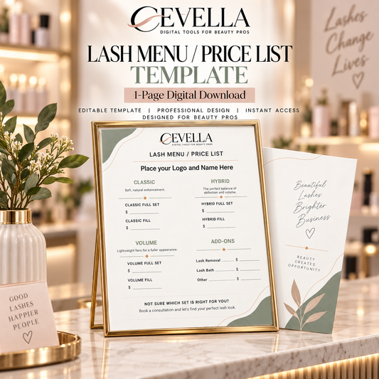 Lash Service Menu & Price List | Editable Salon Template