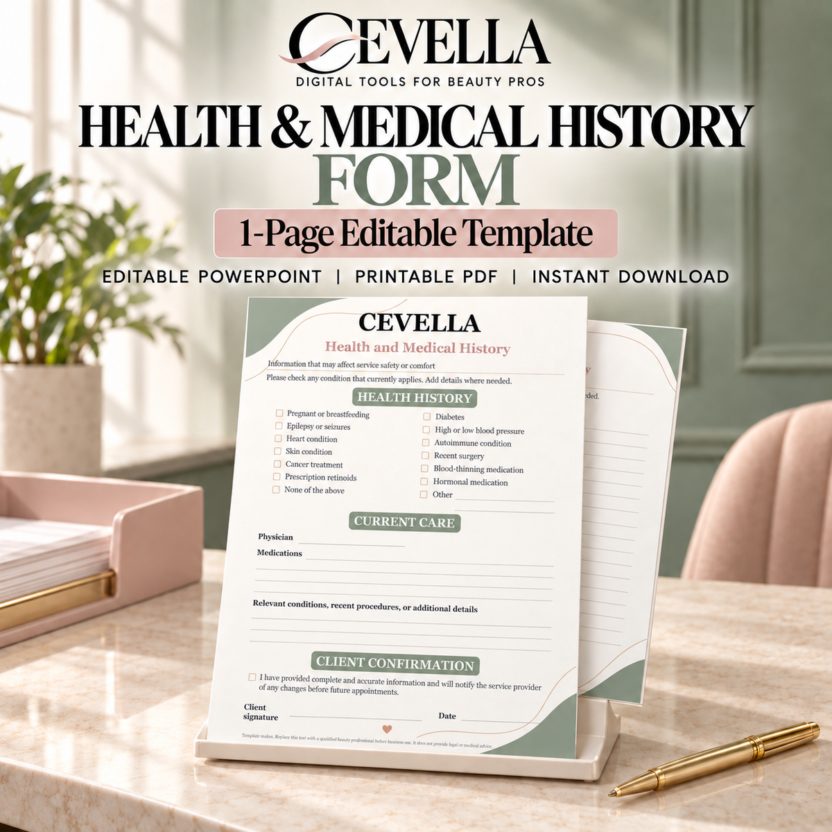 Cosmetology Health and Medical History Form | Editable Beauty Business Template