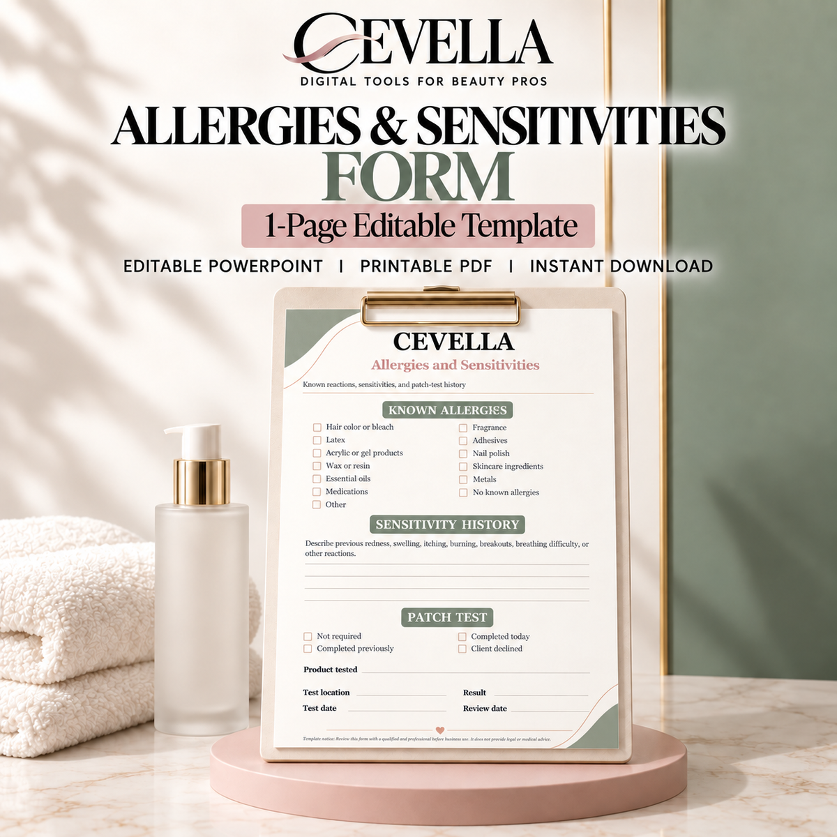 Cosmetology Allergies and Sensitivities Form | Editable Beauty Business Template