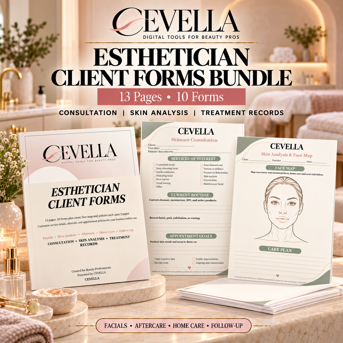 Esthetician Client Forms Bundle | 10 Editable Templates (13 Pages)