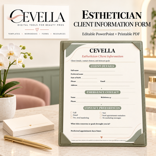 Esthetician Client Information Form | Editable Beauty Business Template