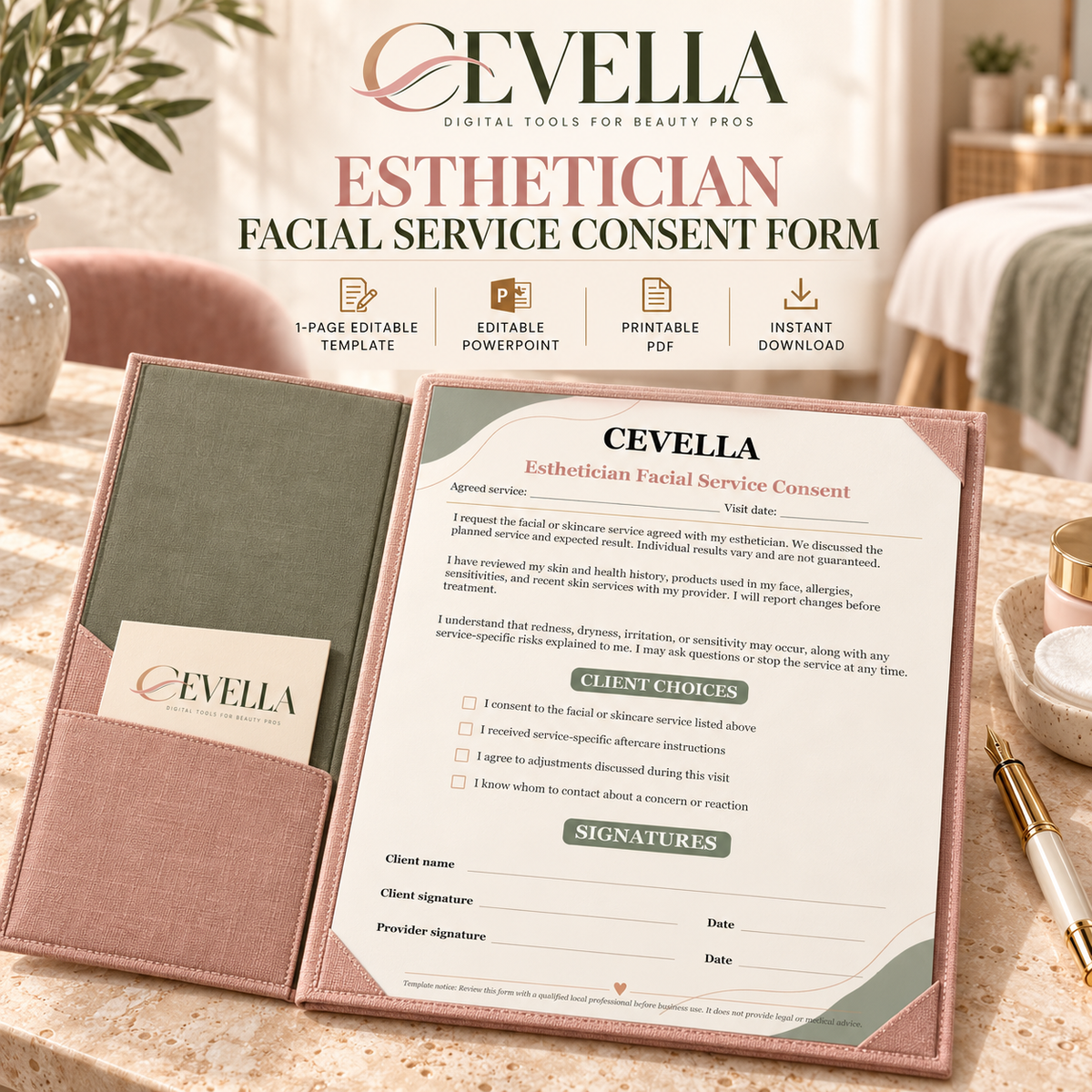 Esthetician Facial Service Consent Form | Editable Beauty Business Template