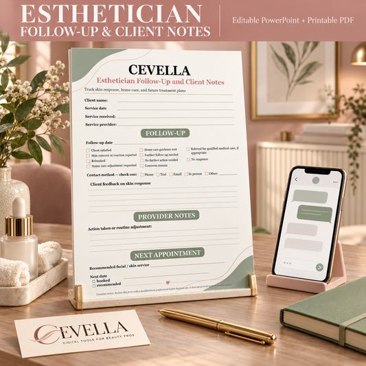 Esthetician Follow-Up & Client Notes | Editable Beauty Business Template