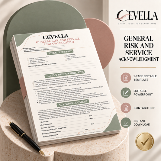 General Risk and Service Acknowledgment Form | Editable Beauty Business Template