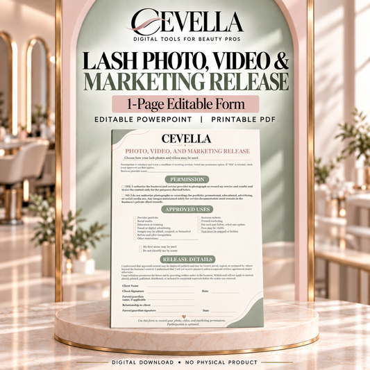 Lash Photo, Video, and Marketing Release | Editable Form Template